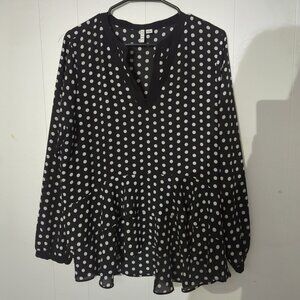 Elle Black & White Layered Polka Dots Women's Blouse Size L